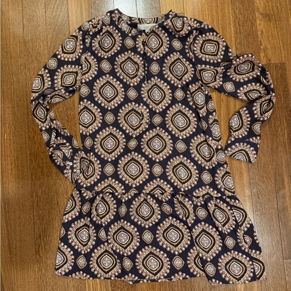 LOFT Geometric Print Blouse in Black and Brown